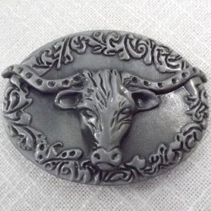 Long Horn Bull and Fronds Belt Buckle